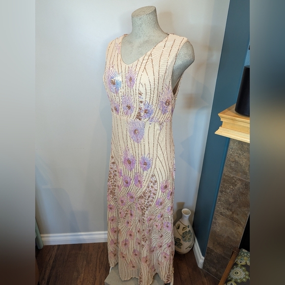 Women's Vintage Peacock Sequin Formal Dress V Neck Party Prom Evening Gown 1x - Picture 7 of 16